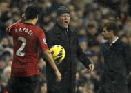 Manchester United manager Alex Ferguson makes his voiced heard against Tottenham Hotspur January 20, 2013